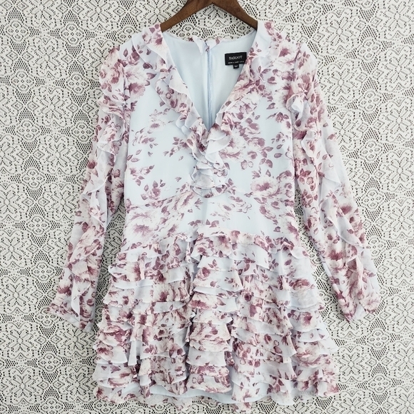 Bardot Dresses & Skirts - Bardot V neck Floral Long sleeve Ruffle Layer Mini dress 10/ L